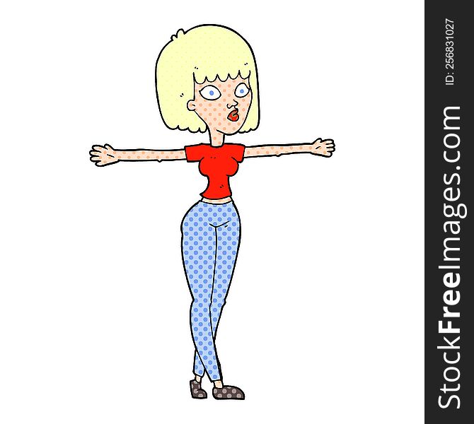 freehand drawn cartoon woman spreading arms