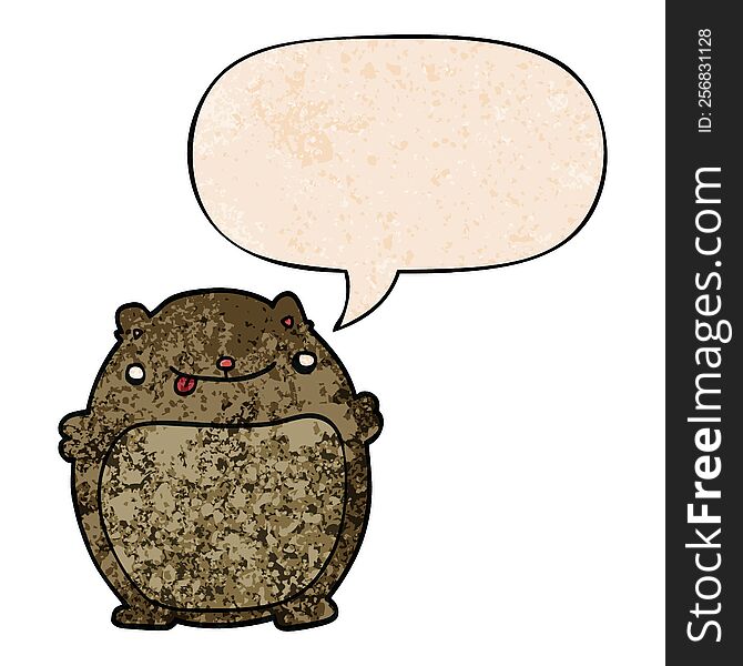 Cartoon Fat Bear And Speech Bubble In Retro Texture Style