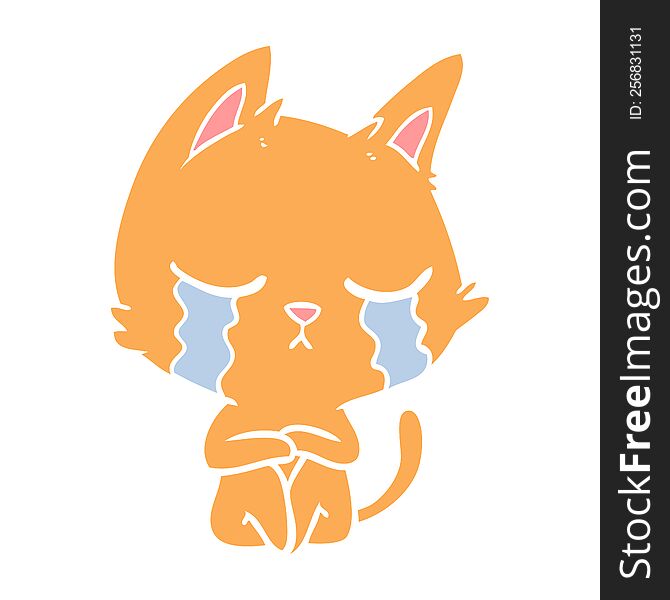 crying flat color style cartoon cat sitting