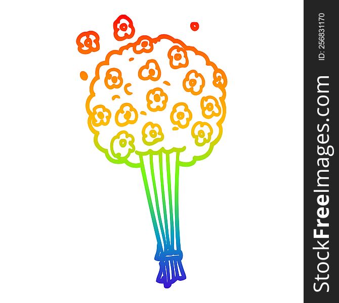 rainbow gradient line drawing of a cartoon bunch of flowers