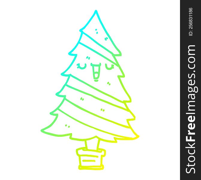 Cold Gradient Line Drawing Cartoon Christmas Tree