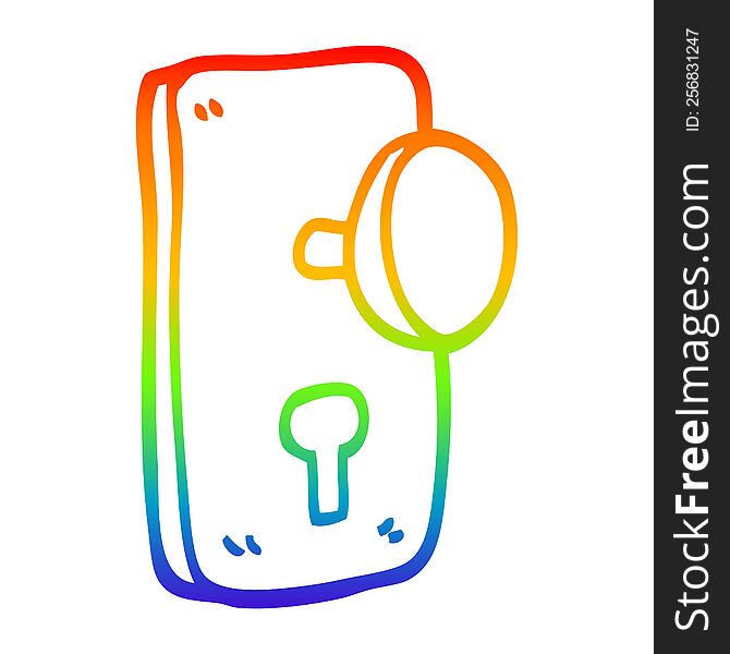 rainbow gradient line drawing of a cartoon door handle