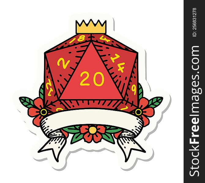 Natural 20 Critical Hit D20 Dice Roll Sticker