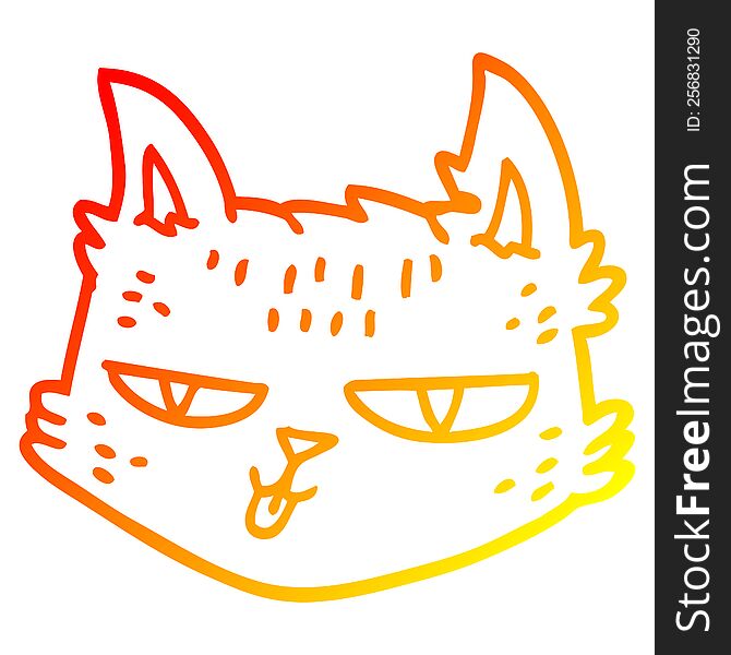warm gradient line drawing of a funny cartoon cat