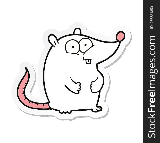 sticker of a cartoon happy white lab mouse