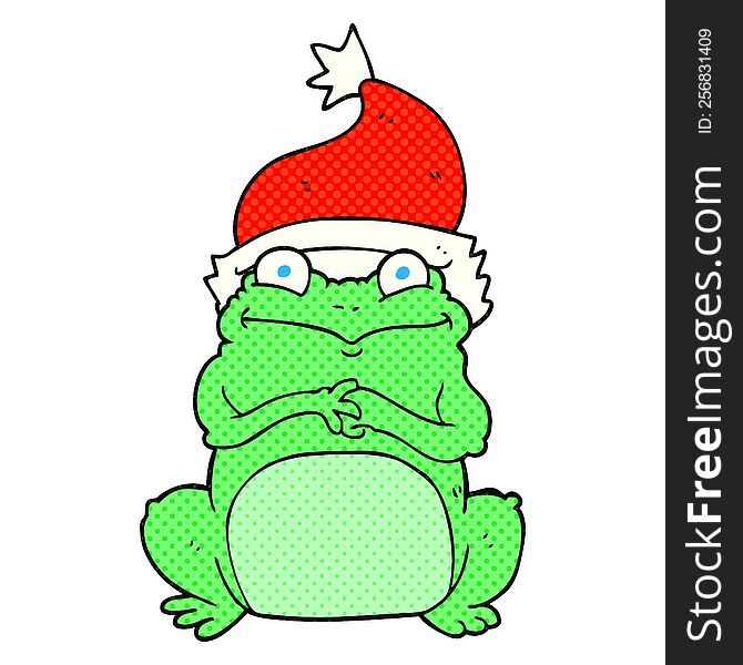 Cartoon Frog Wearing Christmas Hat