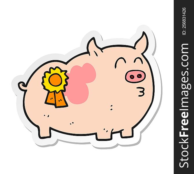 sticker of a cartoon prize winning pig