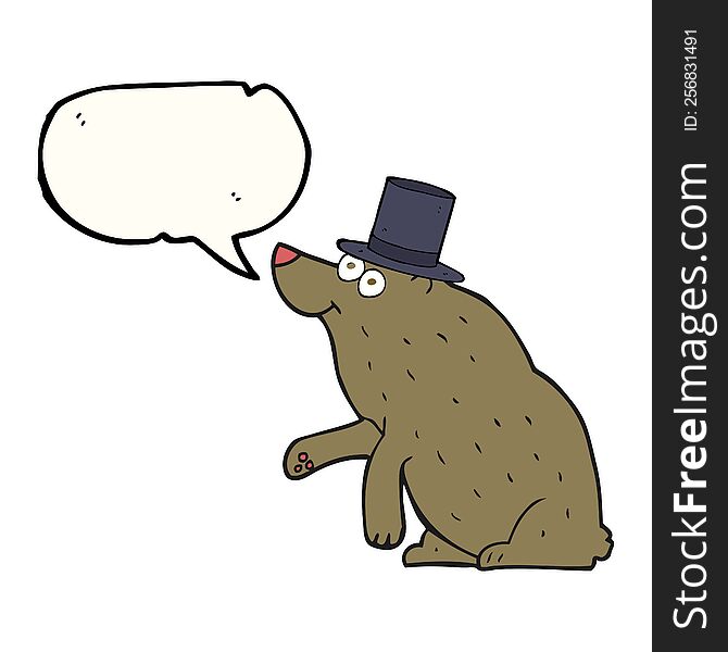 freehand drawn speech bubble cartoon bear in top hat