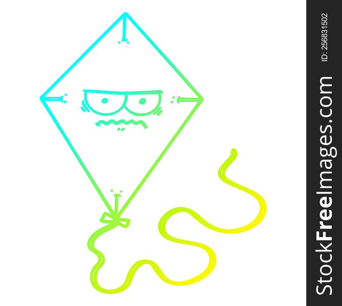 cold gradient line drawing of a cartoon angry kite