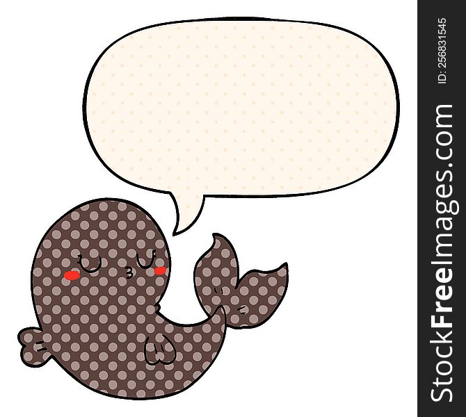 cute cartoon whale with speech bubble in comic book style