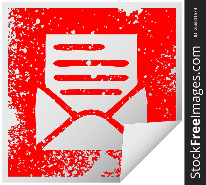 Distressed Square Peeling Sticker Symbol Letter And Envelope