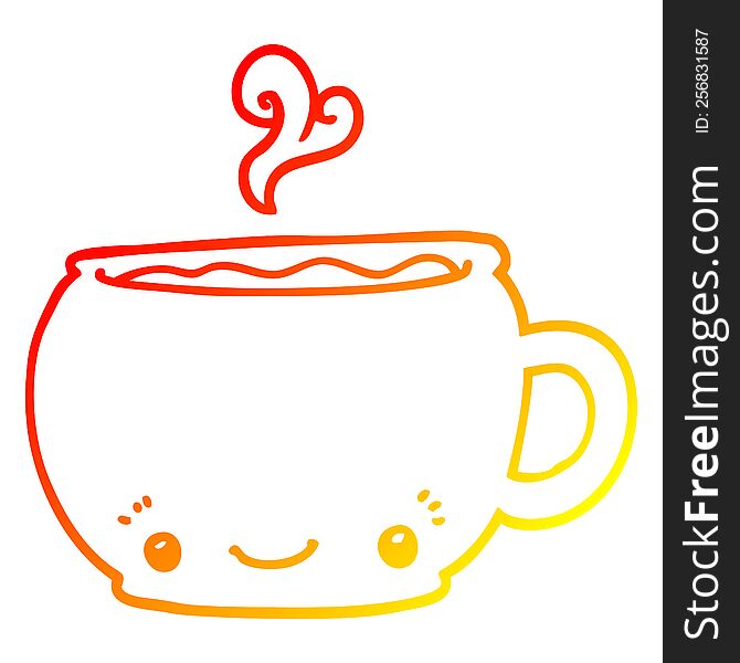 warm gradient line drawing of a cartoon hot cup of coffee