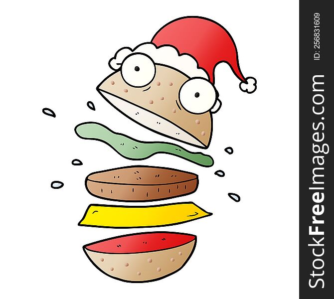 Gradient Cartoon Of A Amazing Burger Wearing Santa Hat