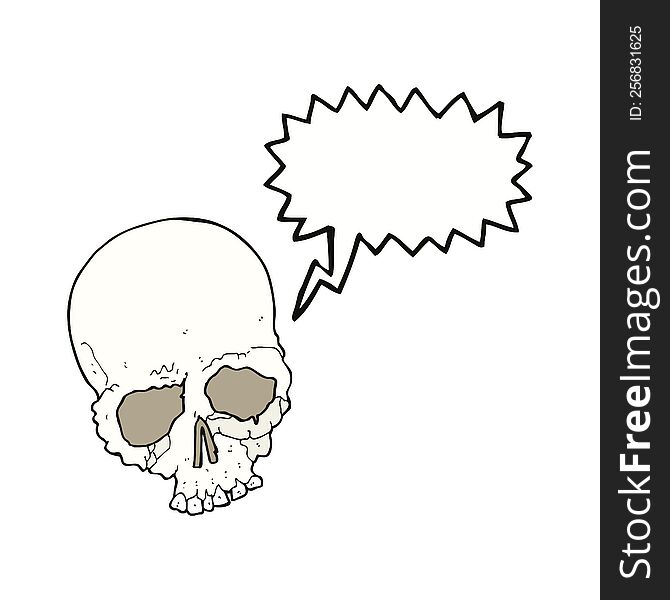 Cartoon Spooky Old Skull With Speech Bubble