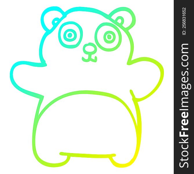 cold gradient line drawing of a cartoon happy panda