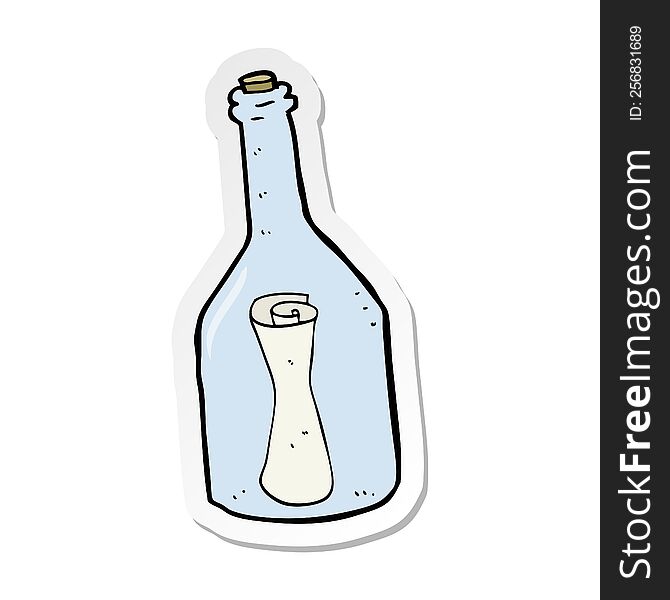 Sticker Of A Cartoon Letter In A Bottle