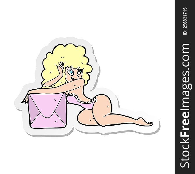 Sticker Of A Cartoon Pin Up Woman With Box