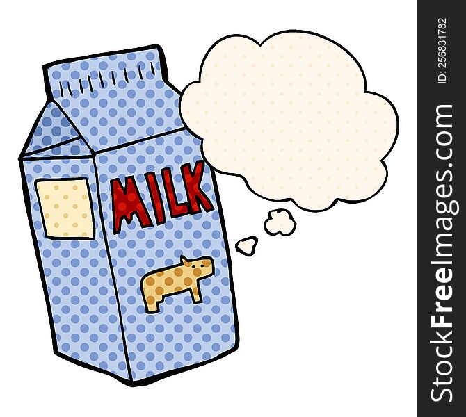 Cartoon Milk Carton And Thought Bubble In Comic Book Style