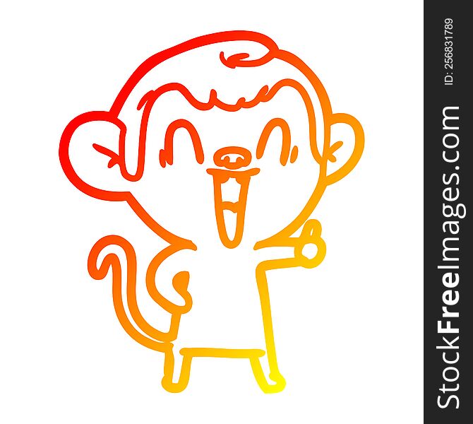 Warm Gradient Line Drawing Cartoon Laughing Monkey