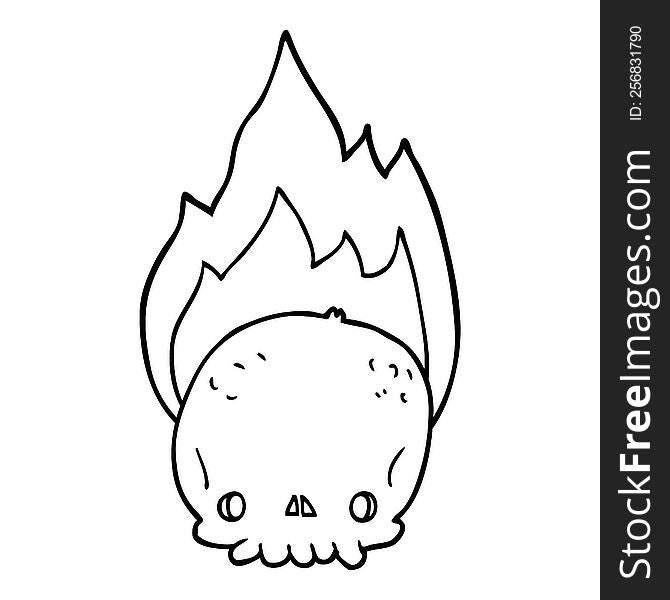 spooky cartoon flaming skull
