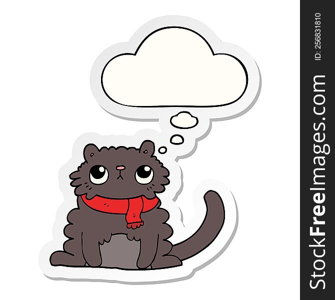Cartoon Cat And Thought Bubble As A Printed Sticker