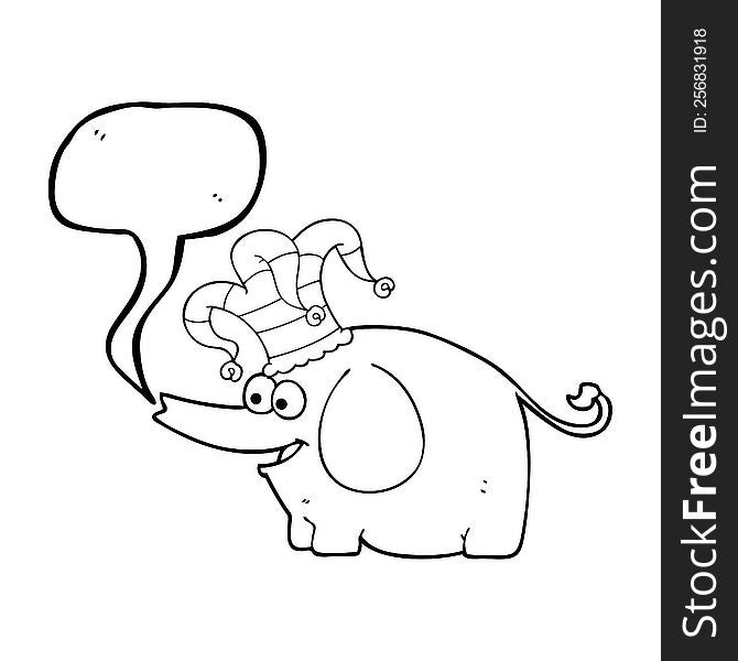 freehand drawn speech bubble cartoon elephant wearing circus hat