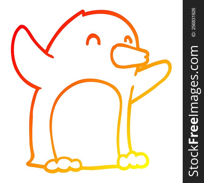 Warm Gradient Line Drawing Cartoon Excited Penguin