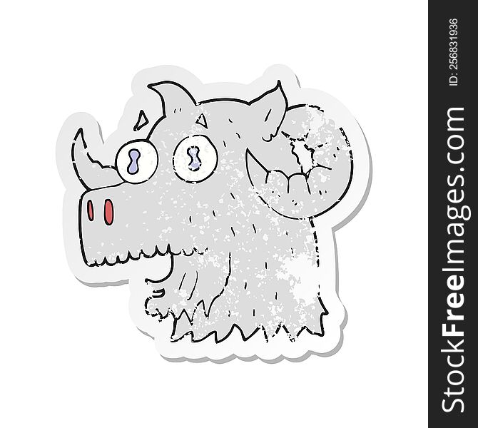 Retro Distressed Sticker Of A Cartoon Ram Head