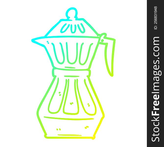 cold gradient line drawing of a cartoon espresso pot