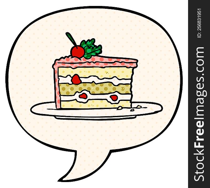 Cartoon Tasty Dessert;cake And Speech Bubble In Comic Book Style