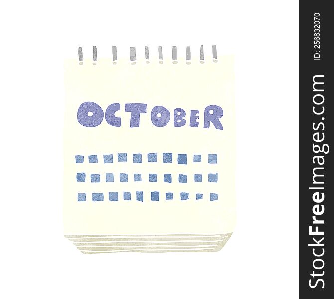 Retro Cartoon Calendar Showing Month Of October