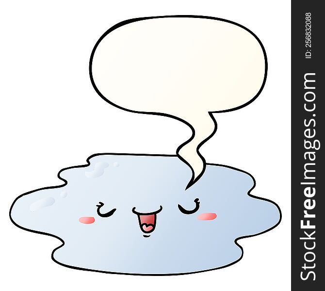 cartoon puddle and face and speech bubble in smooth gradient style