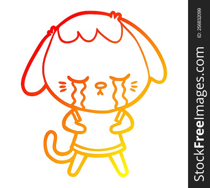 warm gradient line drawing of a cute puppy crying cartoon
