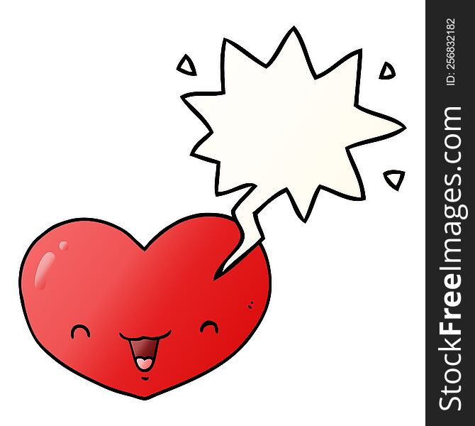Cartoon Love Heart Character And Speech Bubble In Smooth Gradient Style