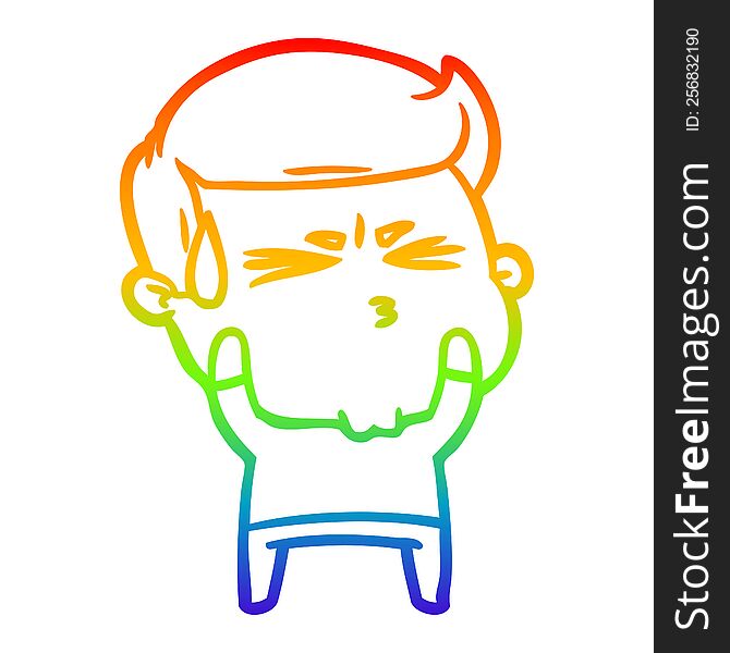 Rainbow Gradient Line Drawing Cartoon Frustrated Man