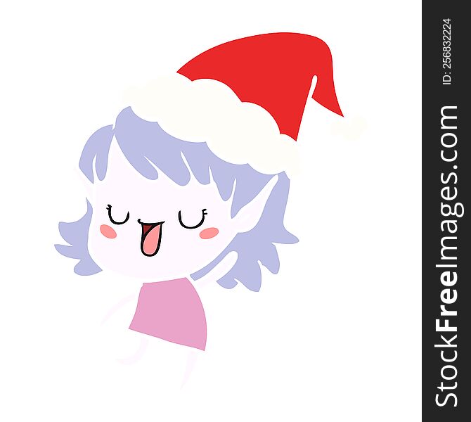 Flat Color Illustration Of A Elf Girl Wearing Santa Hat