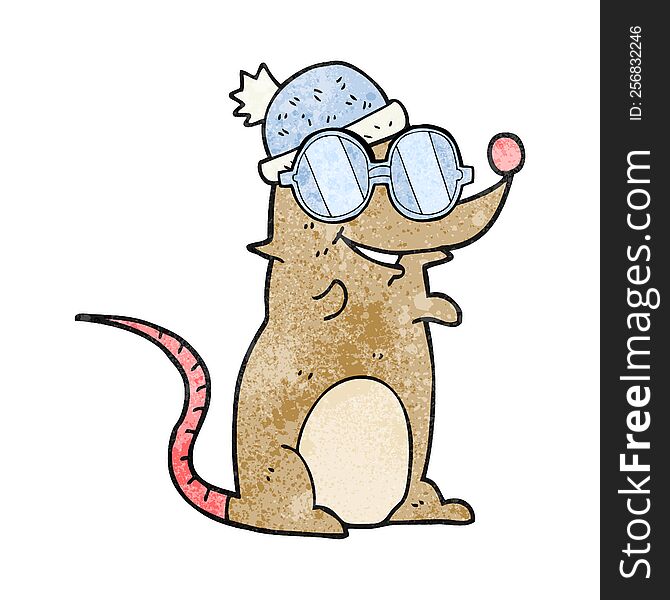 Textured Cartoon Mouse Wearing Glasses And Hat