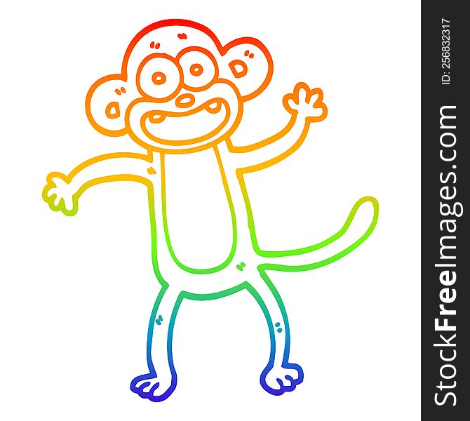 Rainbow Gradient Line Drawing Cartoon Crazy Monkey