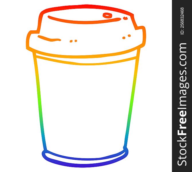 rainbow gradient line drawing of a cartoon takeout coffee cup