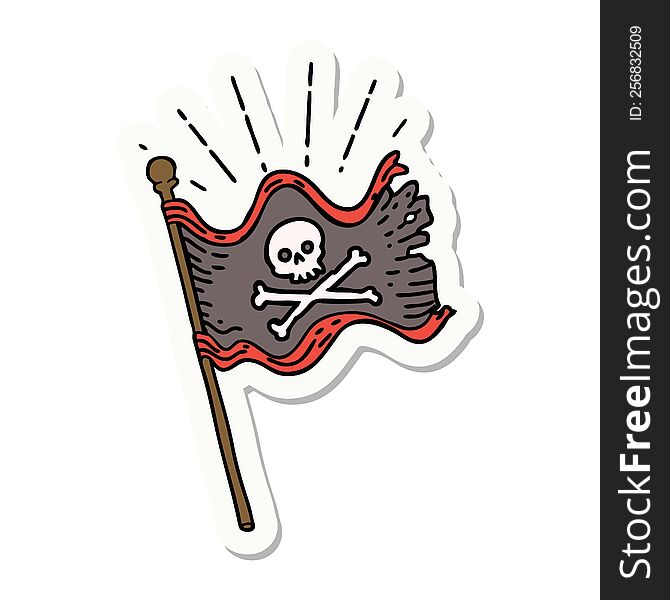 sticker of a tattoo style waving pirate flag