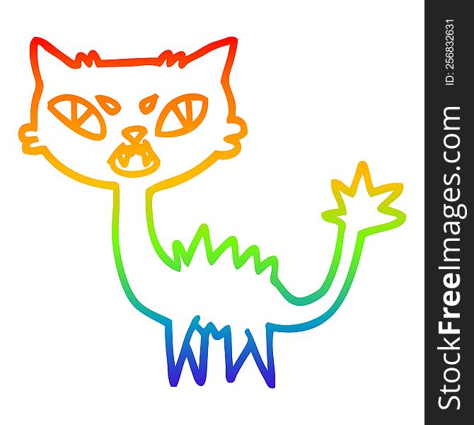 rainbow gradient line drawing of a cartoon halloween black cat
