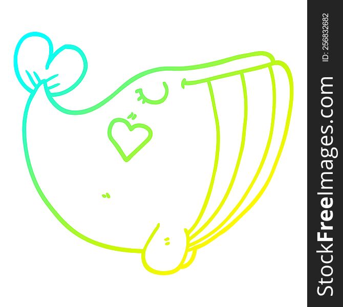 cold gradient line drawing of a cartoon whale with love heart