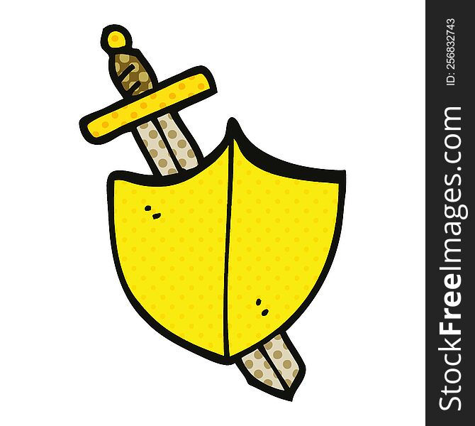 Comic Book Style Cartoon Sword And Shield