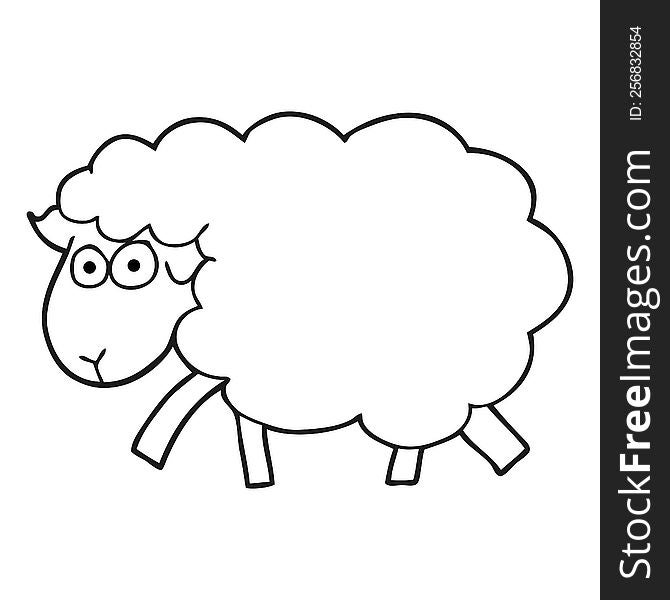 freehand drawn black and white cartoon muddy sheep