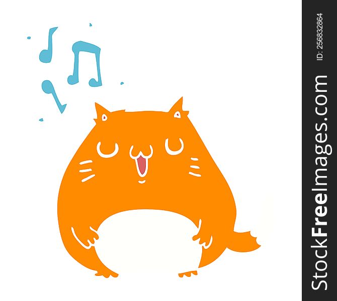 Flat Color Style Cartoon Cat Singing