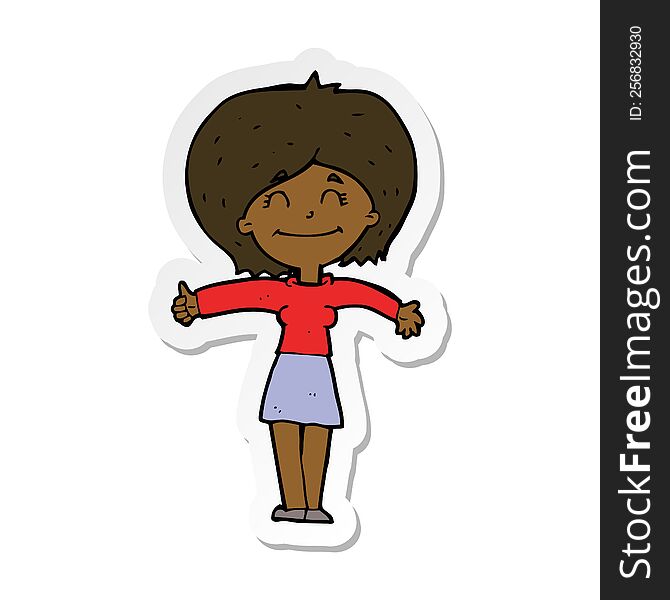 Sticker Of A Cartoon Woman Giving Thumbs Up Sign