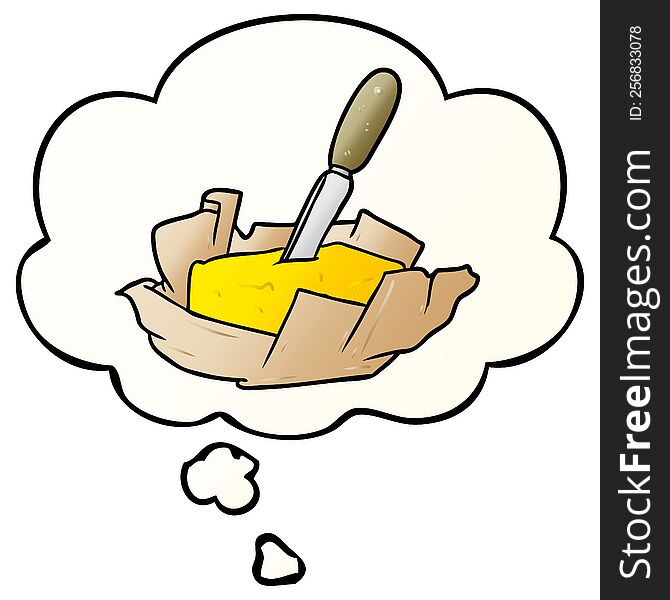 cartoon butter with thought bubble in smooth gradient style
