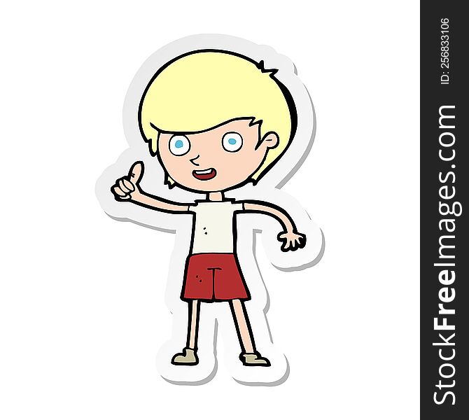 sticker of a cartoon boy giving thumbs up symbol