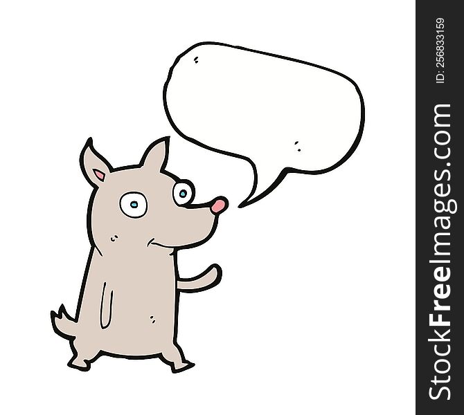 Cartoon Little Dog Waving With Speech Bubble