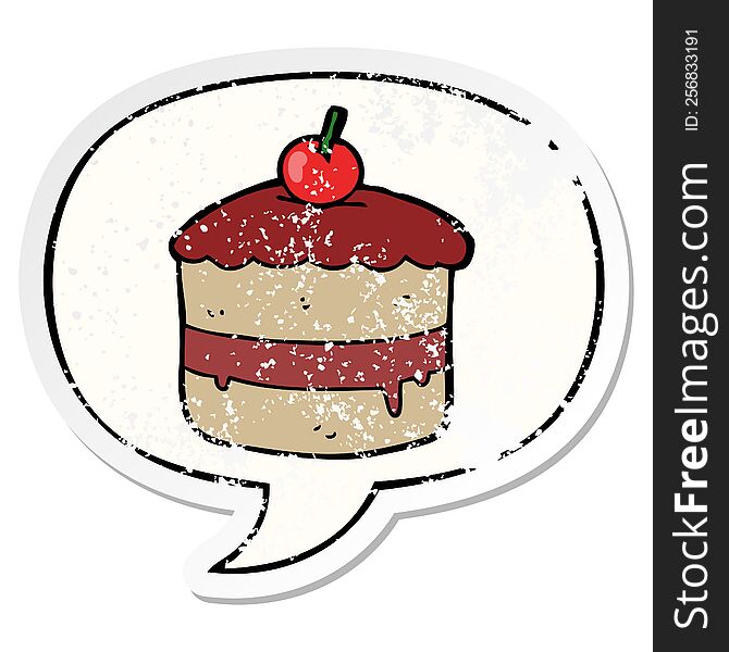 Cartoon Cake And Speech Bubble Distressed Sticker